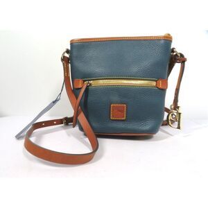 Dooney & Bourke Pebble Grain Leather Sac Crossbody Bag Blue Brown Leather NWT